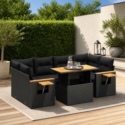 7 Piece Modular Garden Sofa Set in Black Poly Rattan