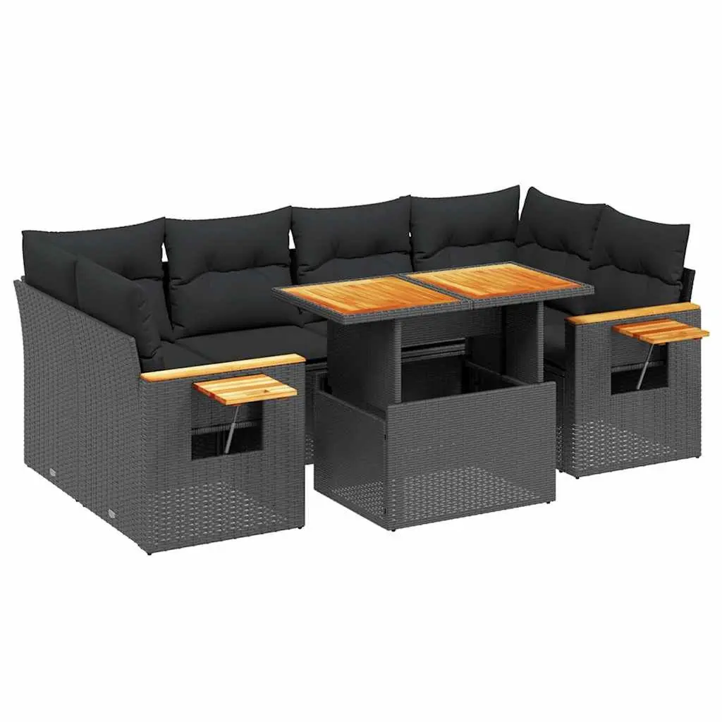 7 Piece Modular Garden Sofa Set in Black Poly Rattan