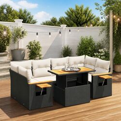 Premium 7 Piece Black Poly Rattan Garden Sofa Set