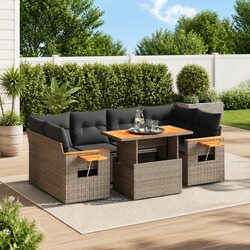 Premium 7 Piece Grey Poly Rattan Garden Sofa Set