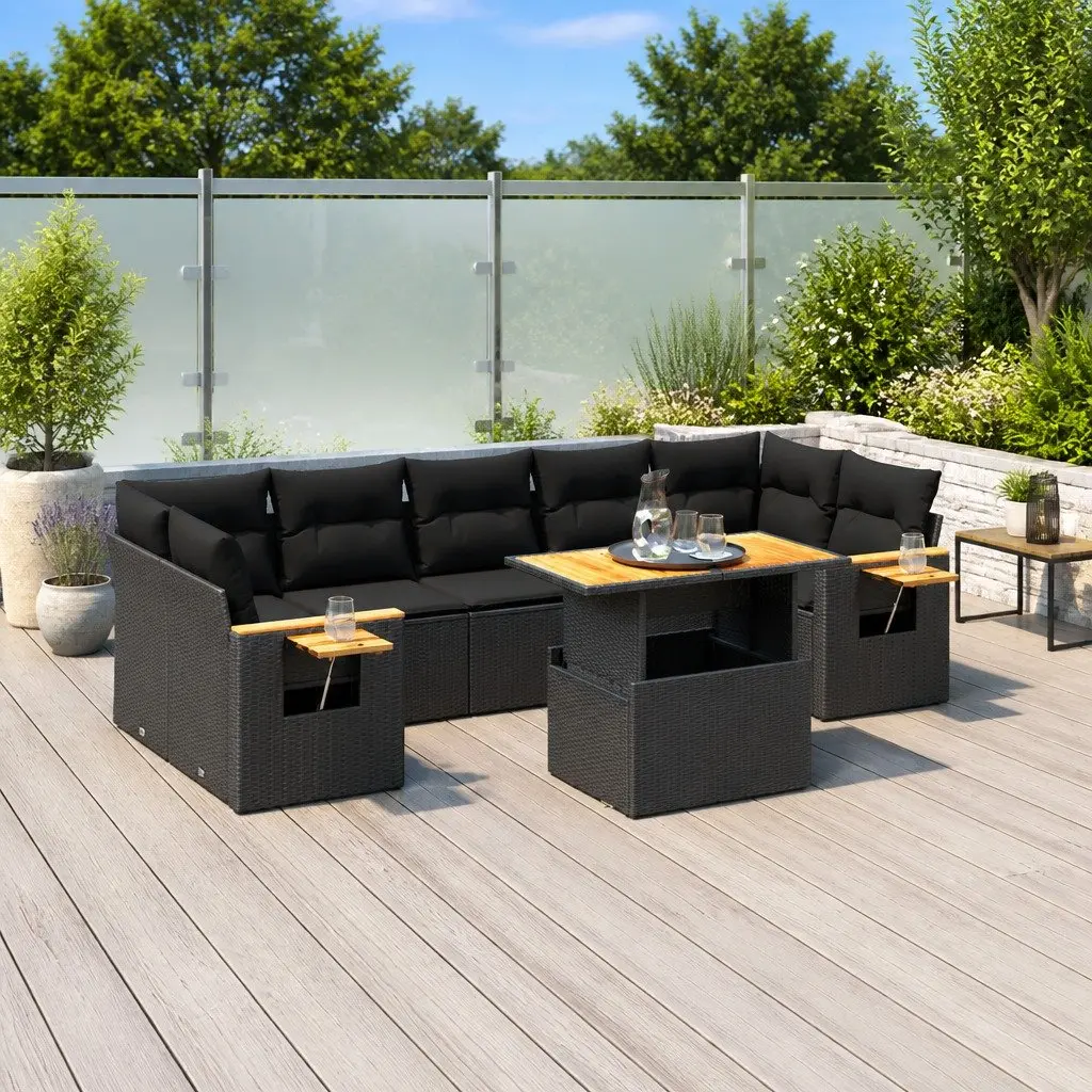 8 Piece Garden Sofa Set PE Rattan Black Outdoor Furniture Modular Patio Lounge