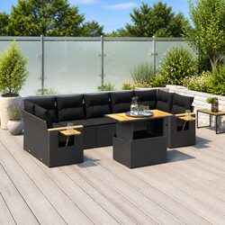 Durable 8 Piece Black Poly Rattan Garden Sofa Set
