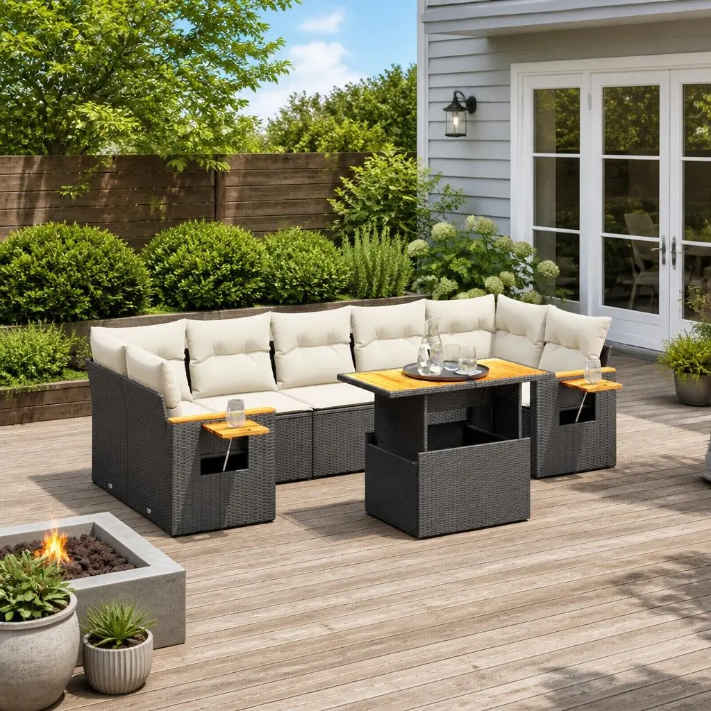Garden Sofa Set PE Rattan 8 Piece Modular Patio Furniture Black