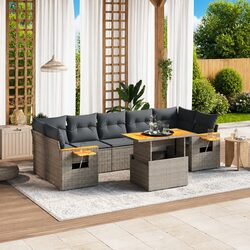 Premium 8-Piece Grey Poly Rattan Garden Sofa Set