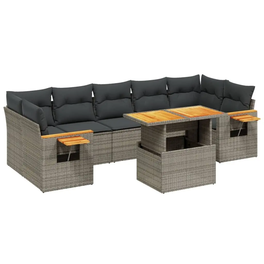 Garden Sofa Set PE Rattan 8 Piece Grey Modular Outdoor Furniture