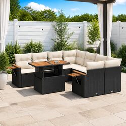 Garden Sofa Set 9 Piece Outdoor Furniture Black Poly Rattan Modular Patio