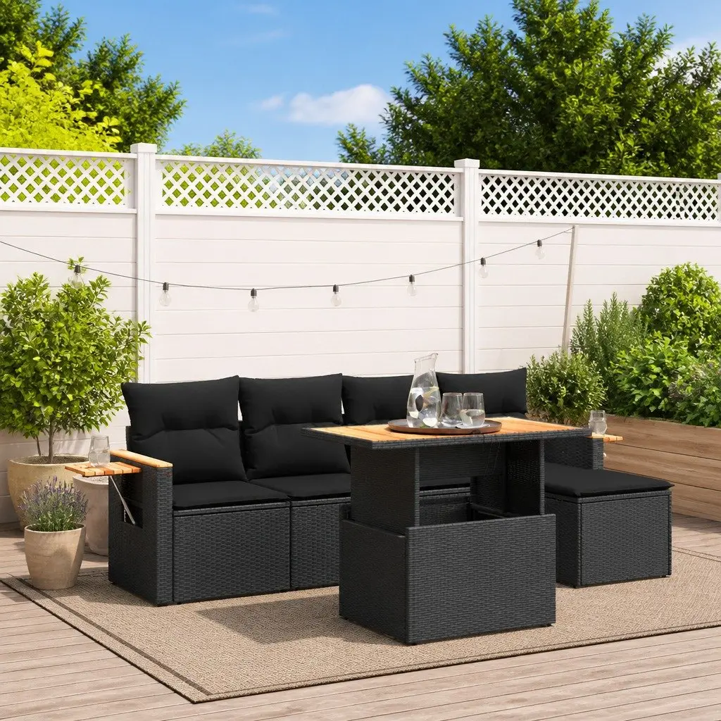 Modular 6 Piece Black Rattan Garden Sofa Set