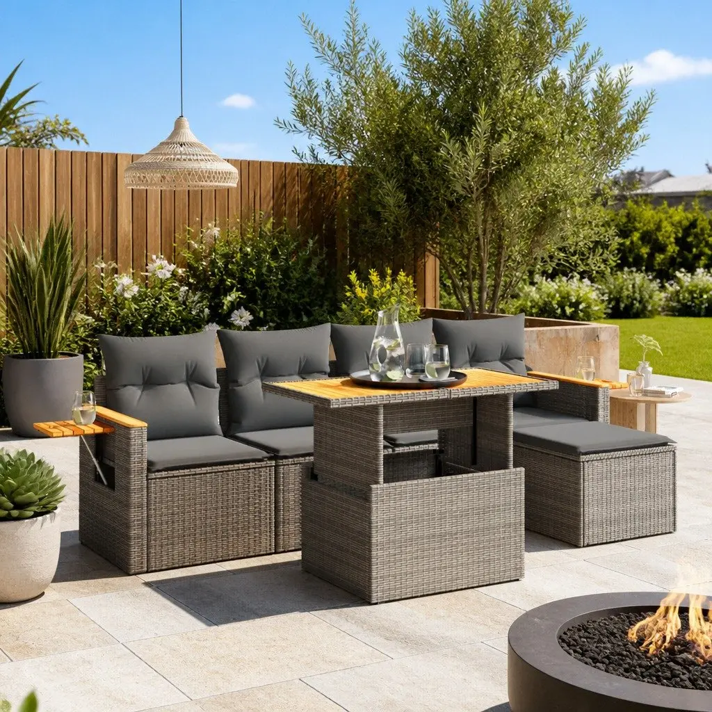 Grey Poly Rattan 6 Piece Garden Sofa Set for Outdoor Relaxation