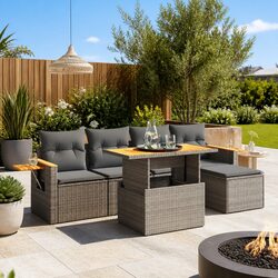 Grey Poly Rattan 6 Piece Garden Sofa Set for Outdoor Relaxation