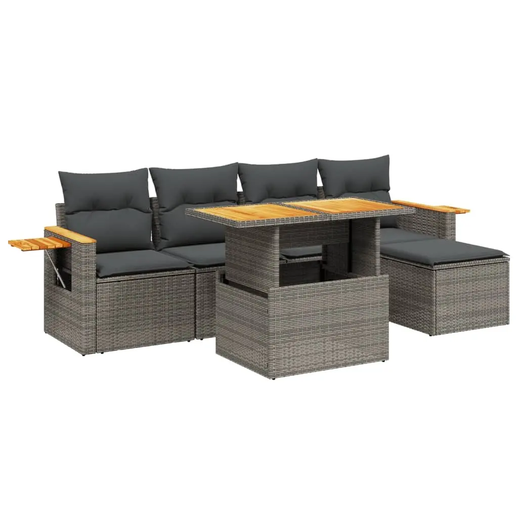 Grey Poly Rattan 6 Piece Garden Sofa Set for Outdoor Relaxation