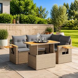 Sturdy 5 Piece Beige Outdoor Garden Sofa Set with Cushions