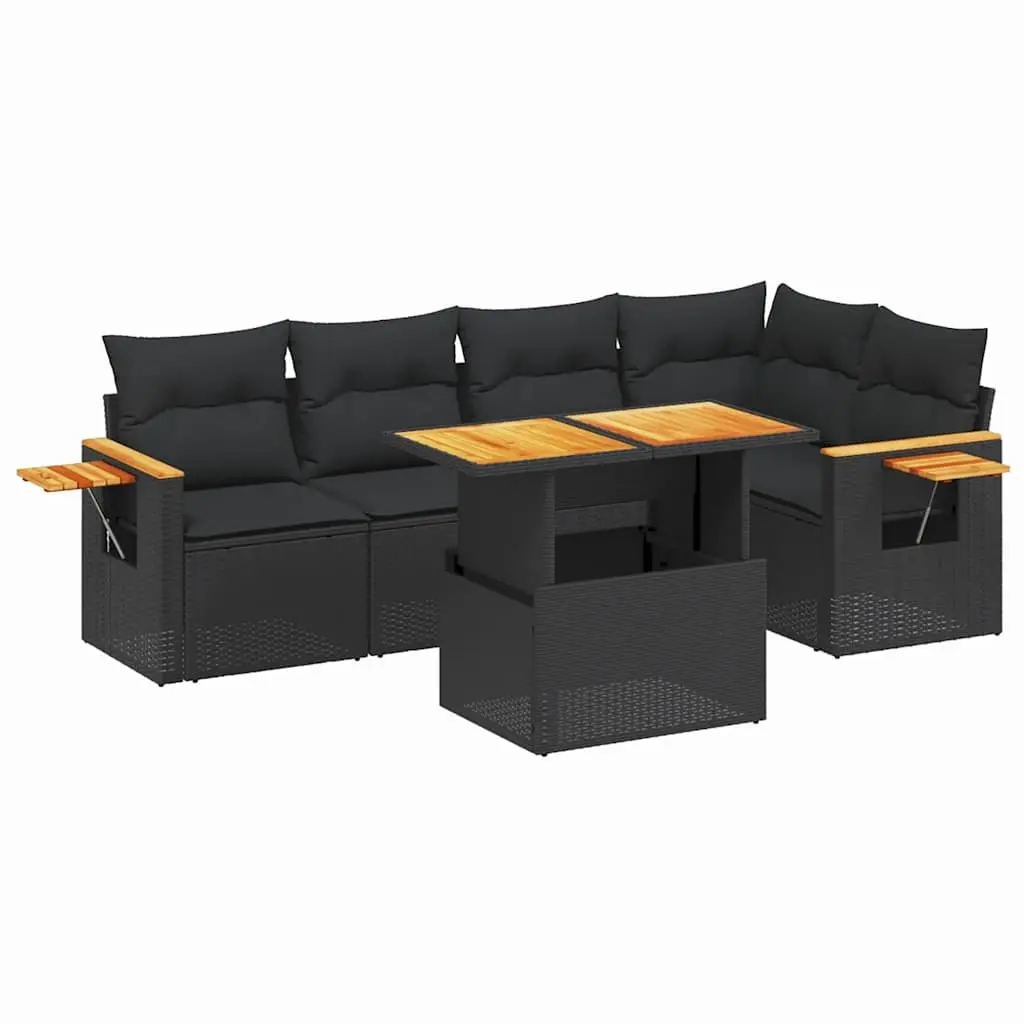 Garden Sofa Set PE Rattan 6 Piece Modular Outdoor Furniture Black