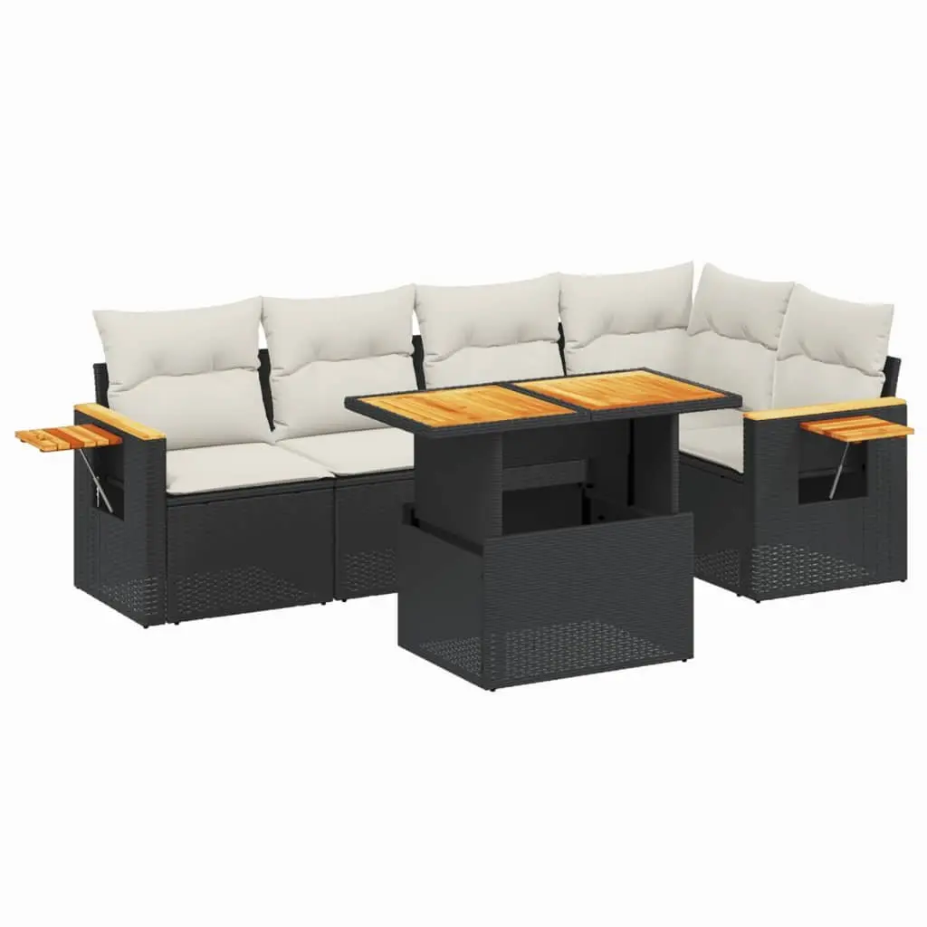 Garden Sofa Set PE Rattan 6 Piece Outdoor Furniture Black with Cushions
