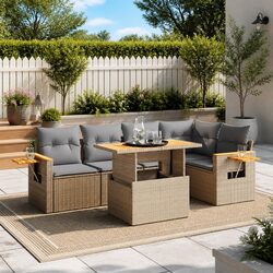 6-Piece Modular Garden Sofa Set with Adjustable Table