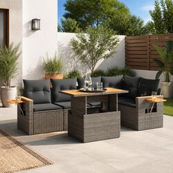 Grey Poly Rattan Garden Sofa Set 6 Piece with Cushions