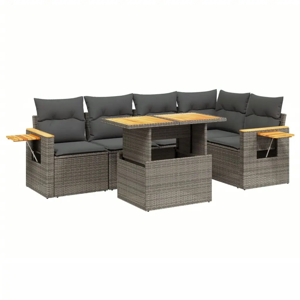 Grey Poly Rattan Garden Sofa Set 6 Piece with Cushions