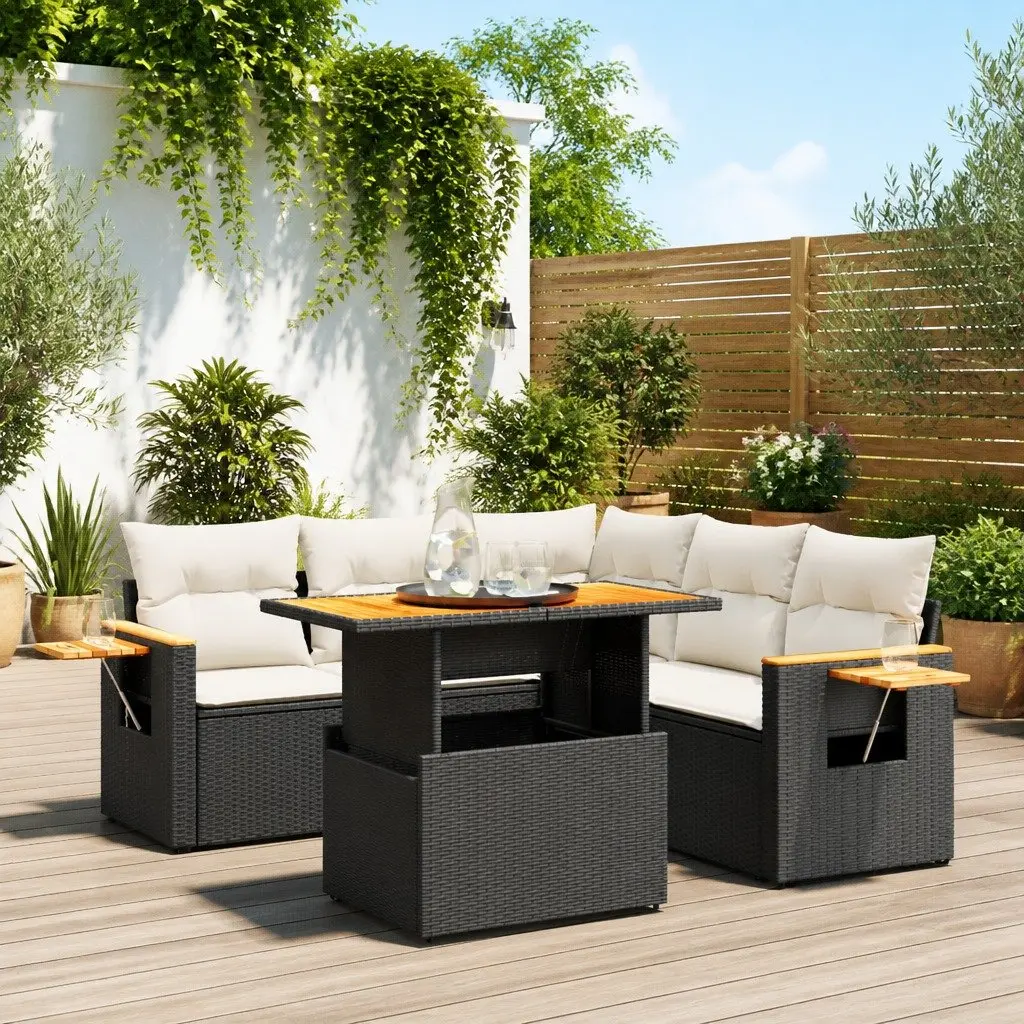 Garden Sofa Set PE Rattan 6 Piece Modular Outdoor Furniture Black