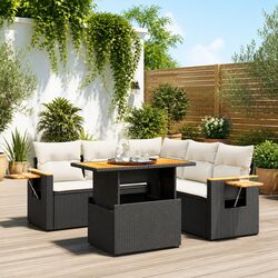 6-Piece Modular Black Rattan Garden Sofa Set