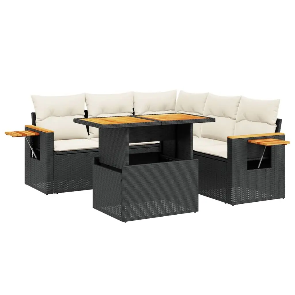 Garden Sofa Set PE Rattan 6 Piece Modular Outdoor Furniture Black