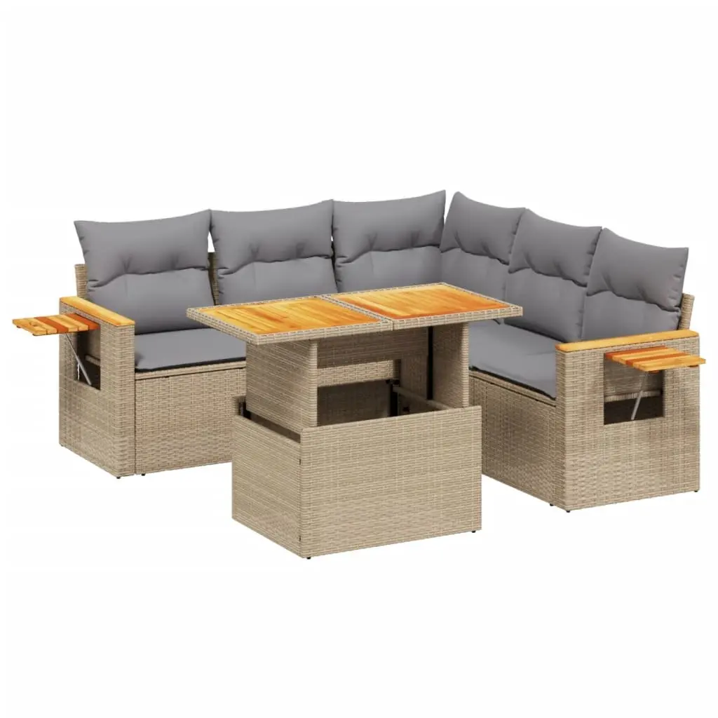 Garden Sofa Set PE Rattan 6 Piece Beige Outdoor Furniture Patio Sectional