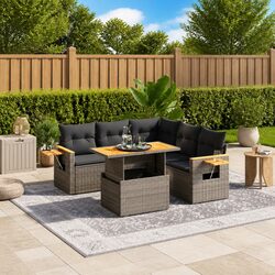 Grey Poly Rattan 6 Piece Garden Sofa Set for Outdoors