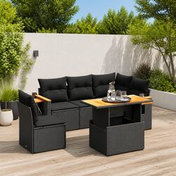 Premium Modular 6-Piece Black Garden Sofa Set