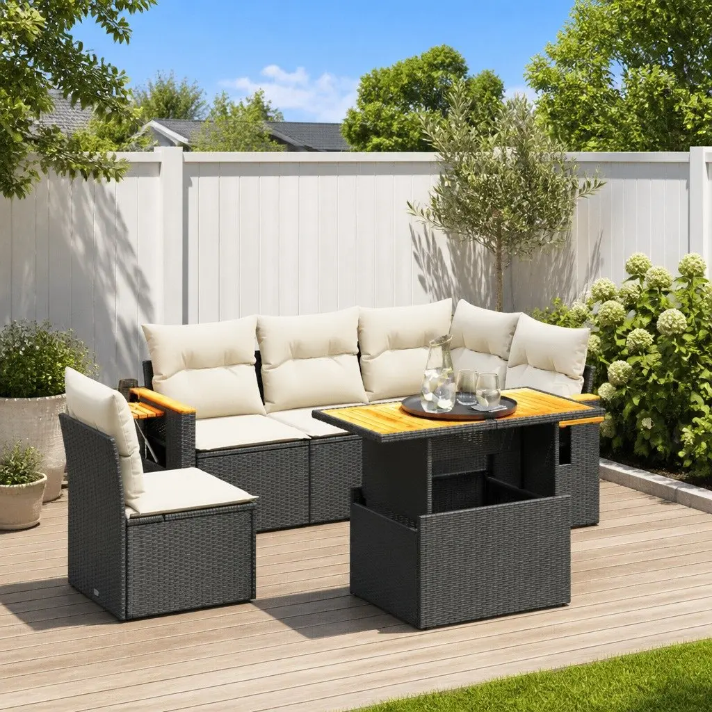 6 Piece Garden Sofa Set PE Rattan Black Modular Outdoor Furniture