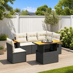 6 Piece Modular Black Poly Rattan Garden Sofa Set