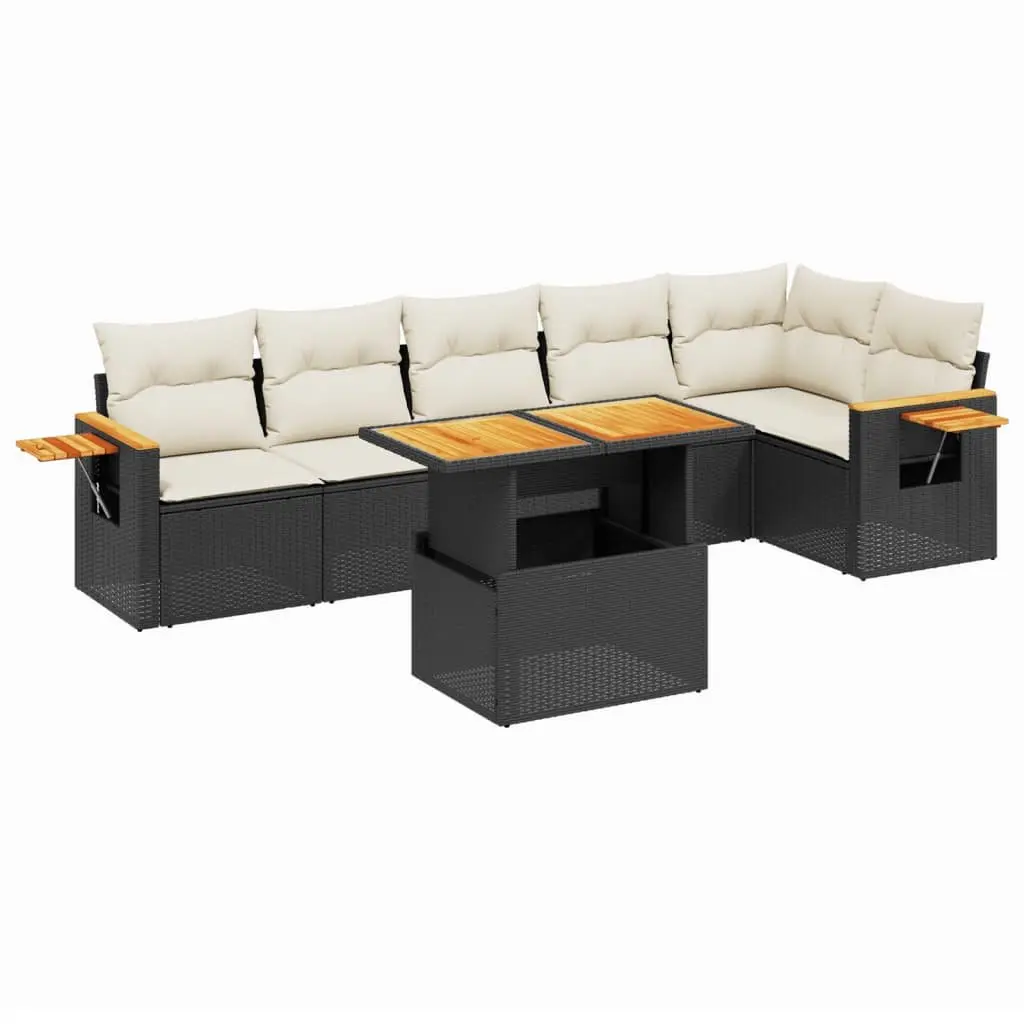 7 Piece Modular Garden Sofa Set with Black Cushions
