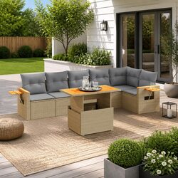 Durable 7-Piece Beige Outdoor Garden Sofa Set