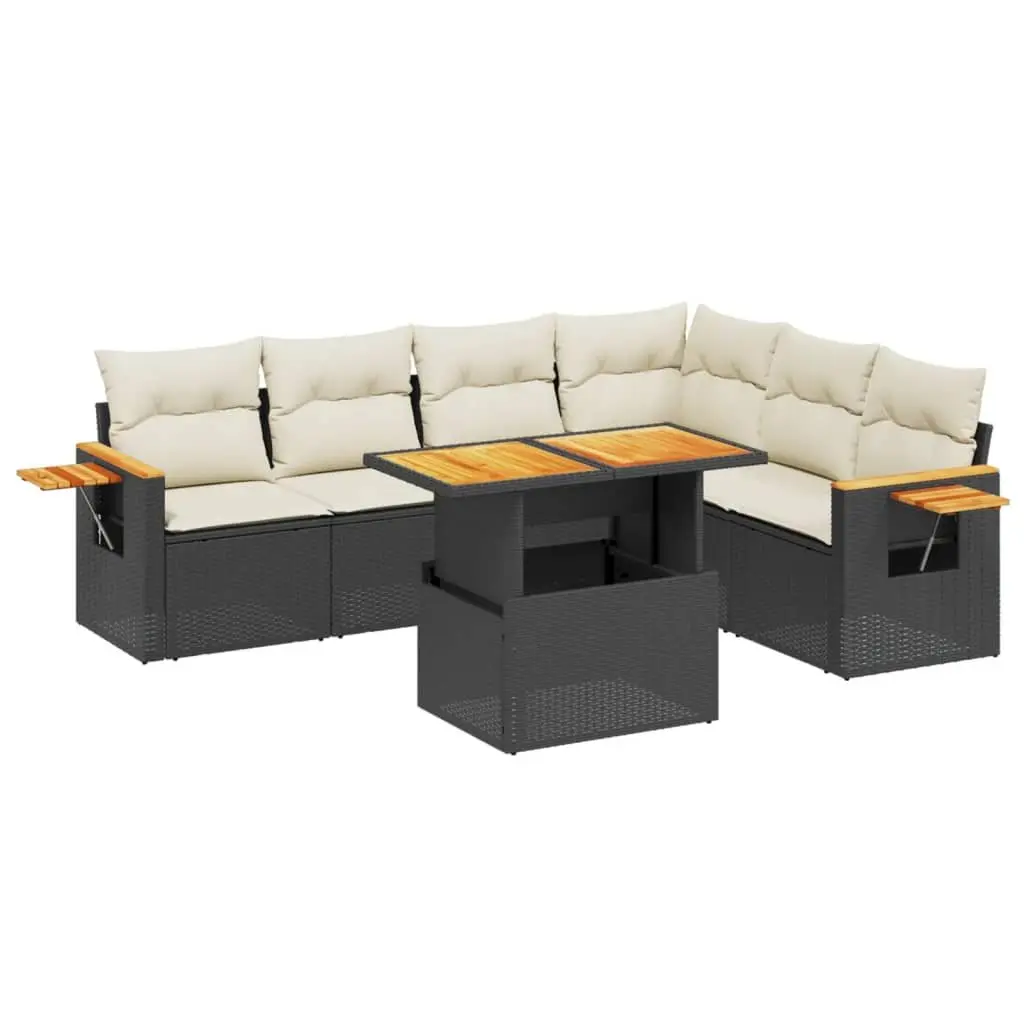 7 Piece Garden Sofa Set PE Rattan Black Outdoor Furniture