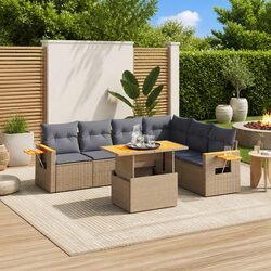 Beige Poly Rattan 7 Piece Garden Sofa Set for Outdoor Relaxation