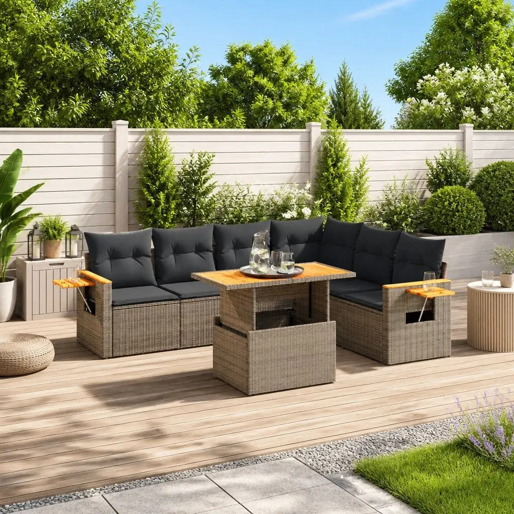 7 Piece Garden Sofa Set PE Rattan Adjustable Dining Table Outdoor Patio Furniture Grey