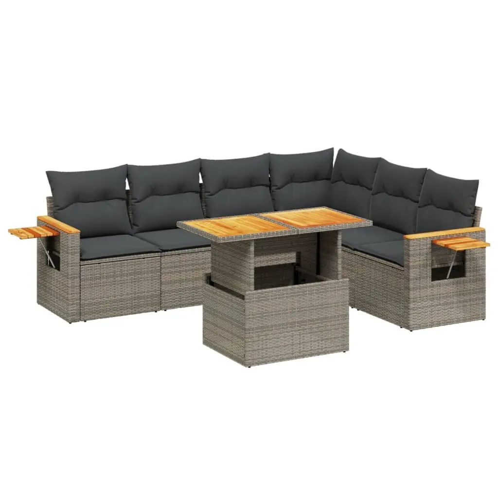 7 Piece Garden Sofa Set PE Rattan Adjustable Dining Table Outdoor Patio Furniture Grey