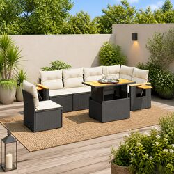 7 Piece Black Garden Sofa Set with Cushions for Outdoor Comfort