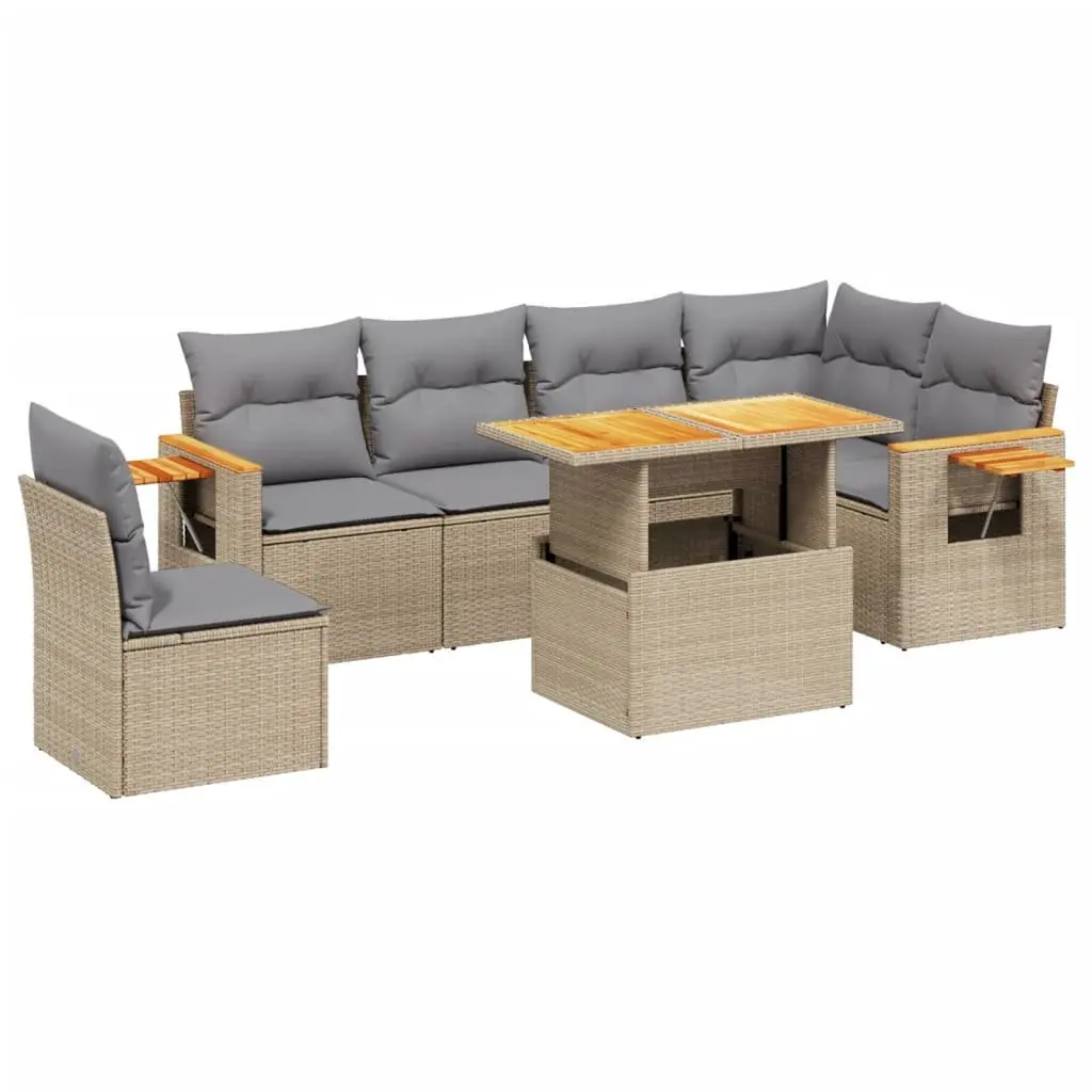 Beige 7 Piece Garden Sofa Set with Adjustable Table
