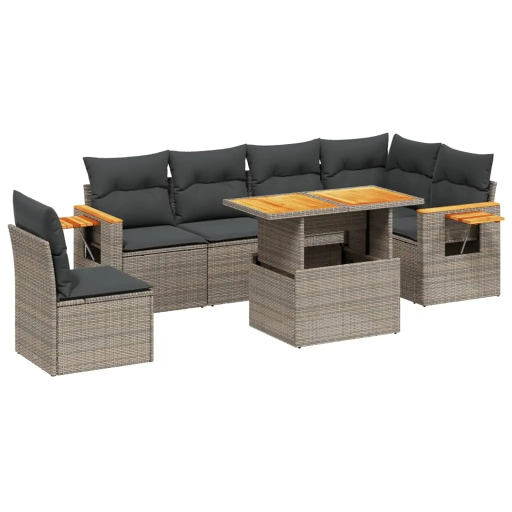 7 Piece Garden Sofa Set PE Rattan Modular Outdoor Furniture with Cushions Grey
