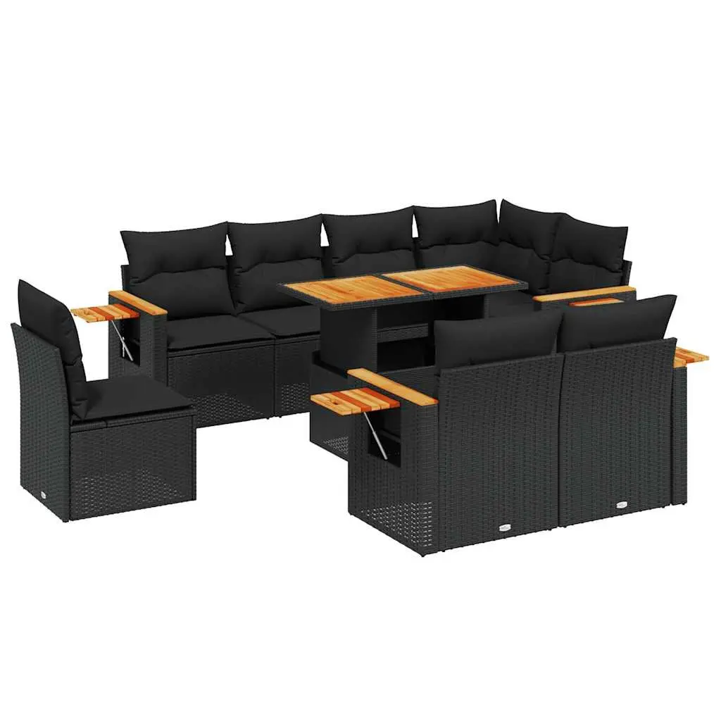 Modular 9 Piece Black Rattan Garden Sofa Set