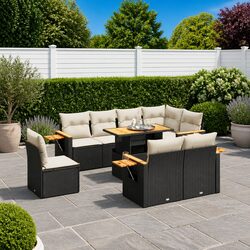 Modular 9 Piece Black Poly Rattan Garden Sofa Set