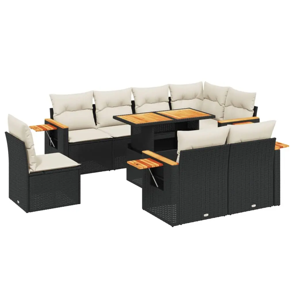 Garden Sofa Set PE Rattan 9 Piece Outdoor Furniture Black Modular Patio Lounge