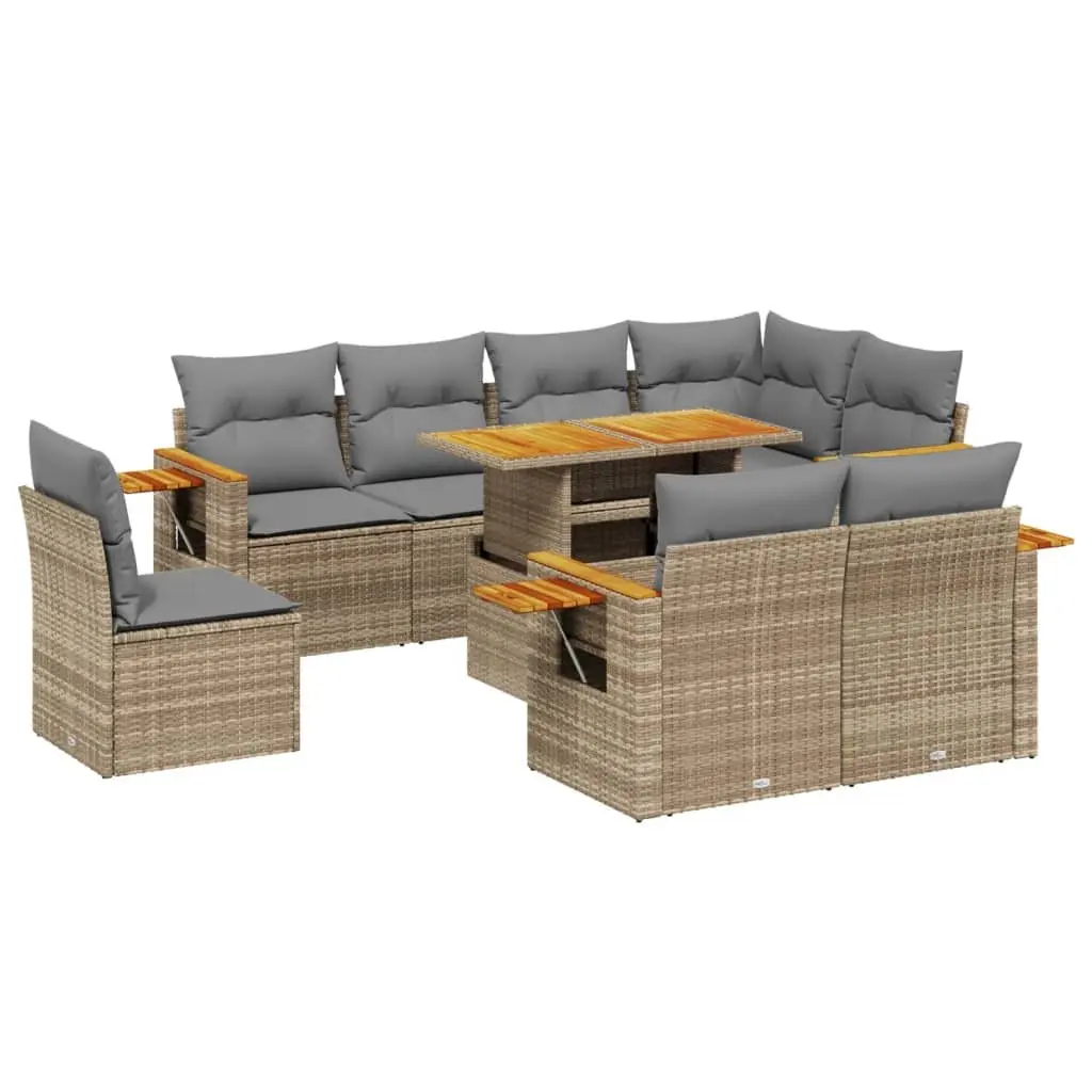 9 Piece Beige Modular Garden Sofa Set with Cushions