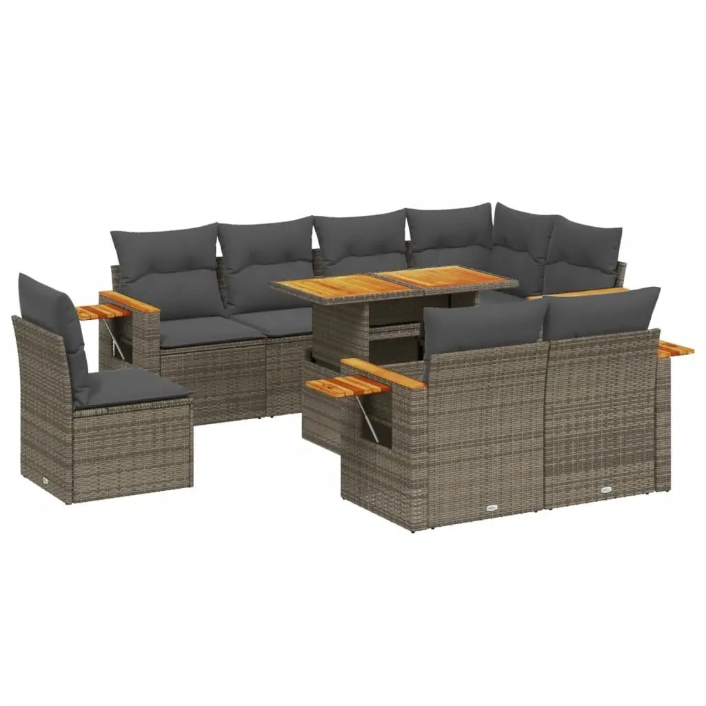 Garden Sofa Set PE Rattan 9 Piece Modular Outdoor Furniture Grey