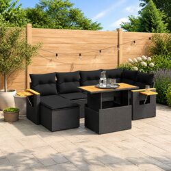 7 Piece Modular Black Poly Rattan Garden Sofa Set