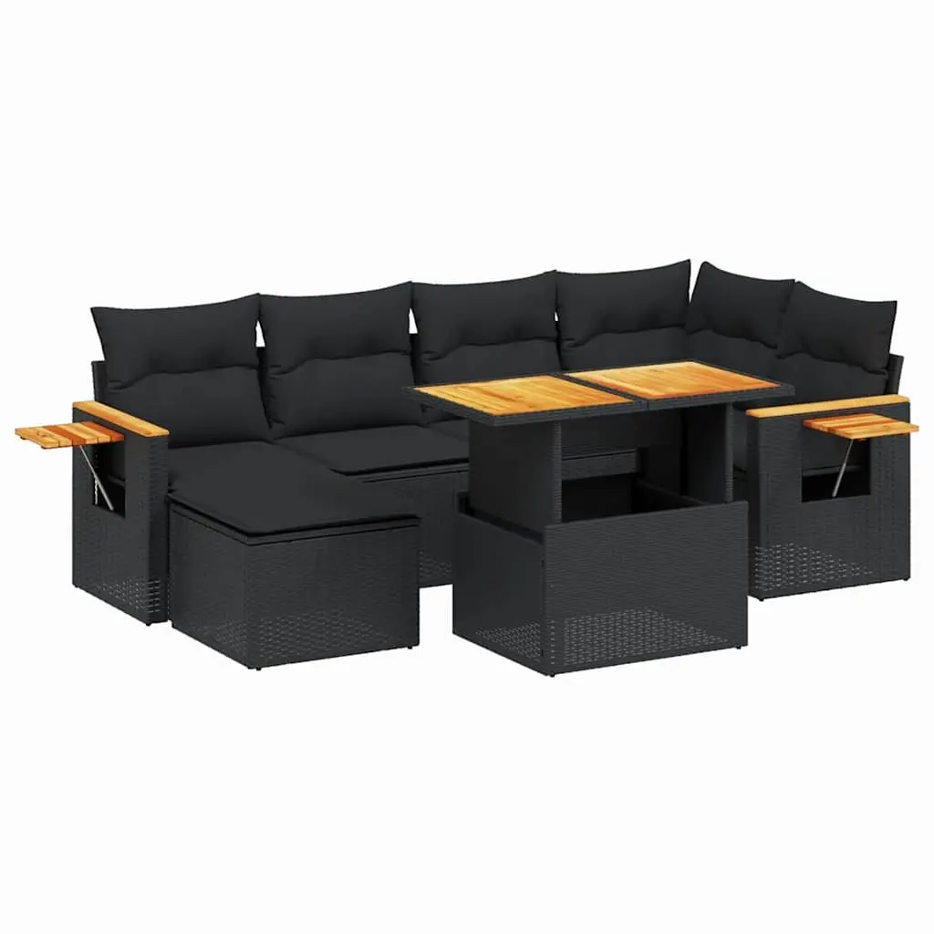7 Piece Modular Black Poly Rattan Garden Sofa Set