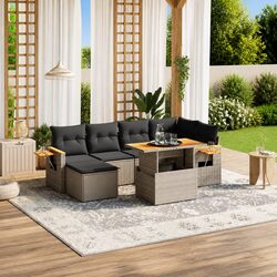 7 Piece Grey Poly Rattan Garden Sofa Set for Outdoor Use