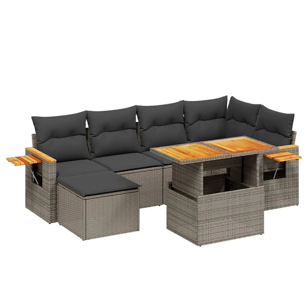 7 Piece Grey Poly Rattan Garden Sofa Set for Outdoor Use