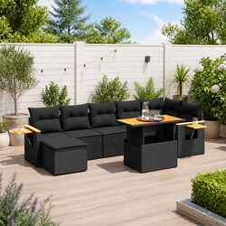 8-Piece Modular Black Garden Sofa Set for Outdoors
