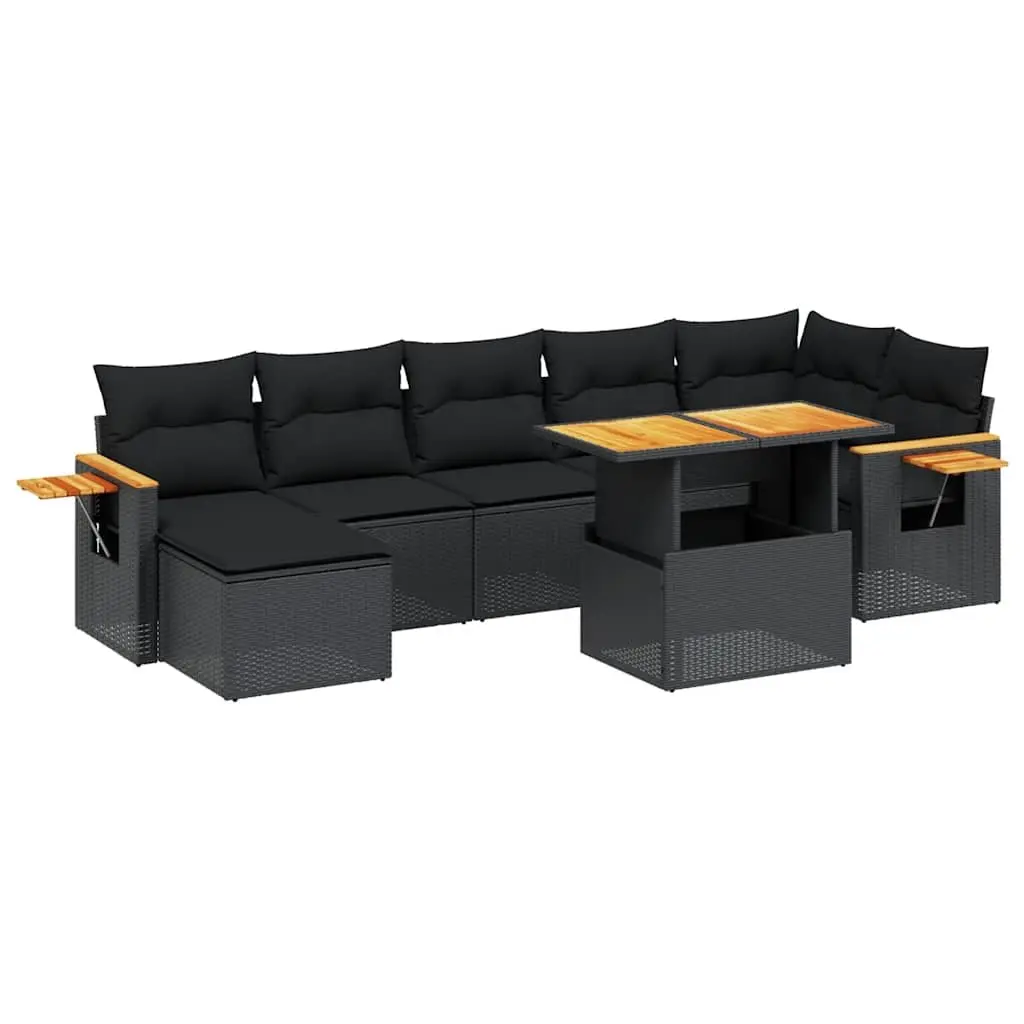 8-Piece Modular Black Garden Sofa Set for Outdoors
