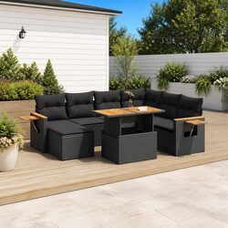 8-Piece Black Poly Rattan Garden Sofa Set for Outdoors