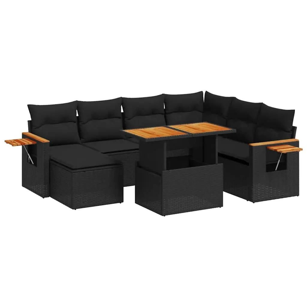 8-Piece Black Poly Rattan Garden Sofa Set for Outdoors